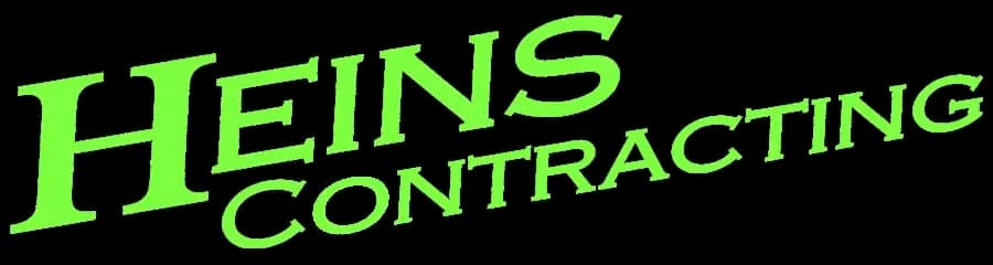 Heins Contracting company logo in bright green text on black background