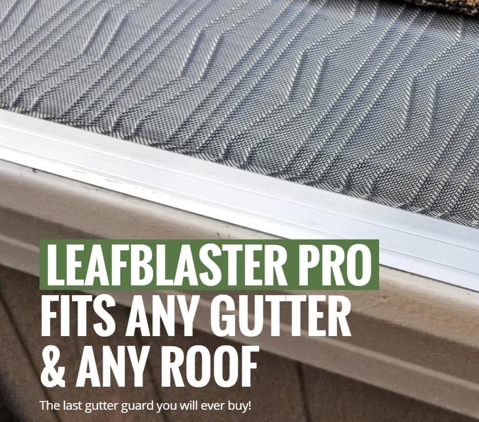 A close-up of a gutter with a LeafBlaster® PRO gutter guard.