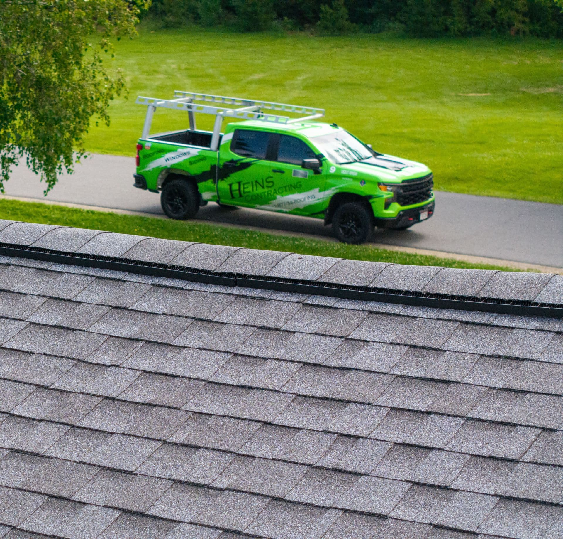 asphalt shake shingle with truck