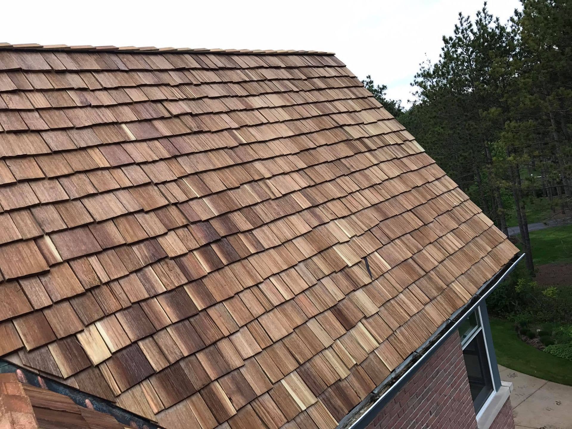 A close-up of shake roofing.